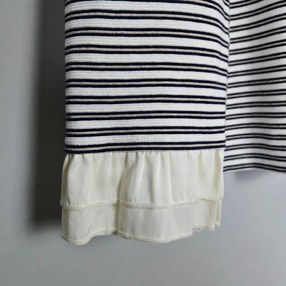 Talbots Womens Ruffle Long Sleeve Top XL Black Stiped Nautical Old Money Preppy - Picture 4 of 8